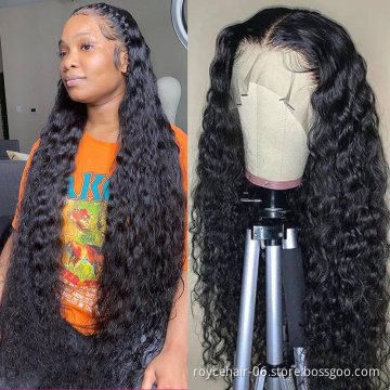 36 Inch Braided Lace Wigs, Wholesale Long Virgin Brazilian Water Wave Curly Human Hair Glueless 13x4  HD Lace Front Wig